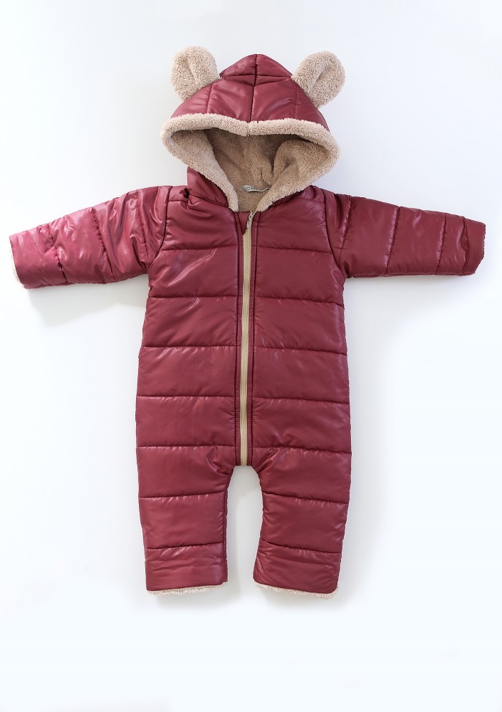 Claret winter onesie with teddy ears