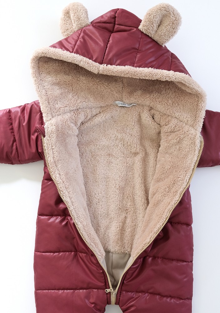 Claret winter onesie with teddy ears
