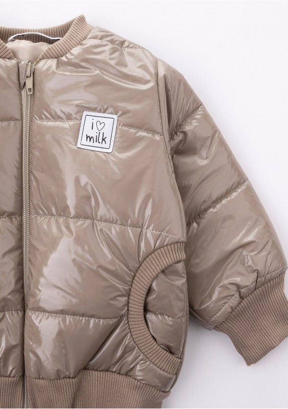 Kids beige quilted bomber jacket