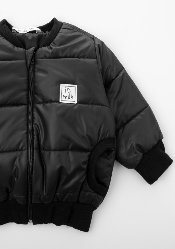 Kids black quilted bomber jacket