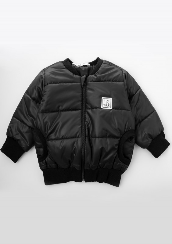 Kids black quilted bomber jacket