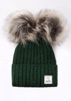 Zimowa czapka dziecięca z pomponami Zielona