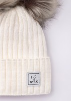 Kids ecru winter beanie with pompoms