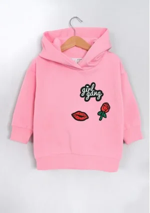Kids pink hoodie "Girl gang" patches