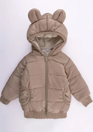 Beige lightweight jacket with hood & teddy ears