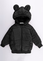 Black lightweight jacket with a hood and teddy ears