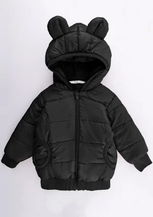 Black lightweight jacket with a hood and teddy ears