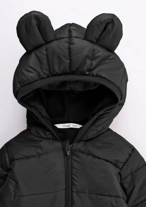Black lightweight jacket with a hood and teddy ears