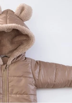 Beige winter onesie with teddy ears