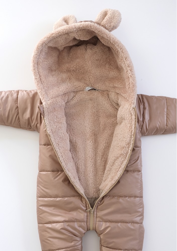 Beige winter onesie with teddy ears