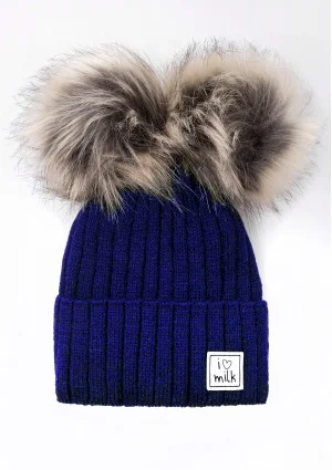 Zimowa czapka dziecięca z pomponami Kobaltowa