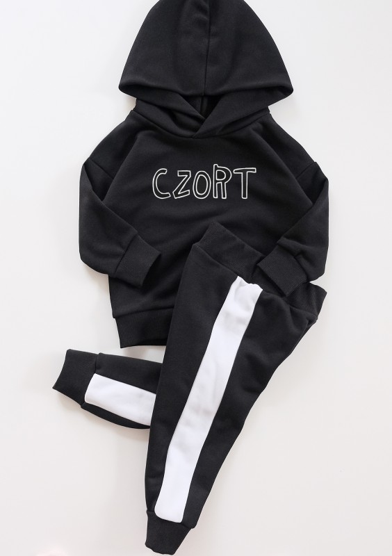 Black kids sweatpants with white stripes