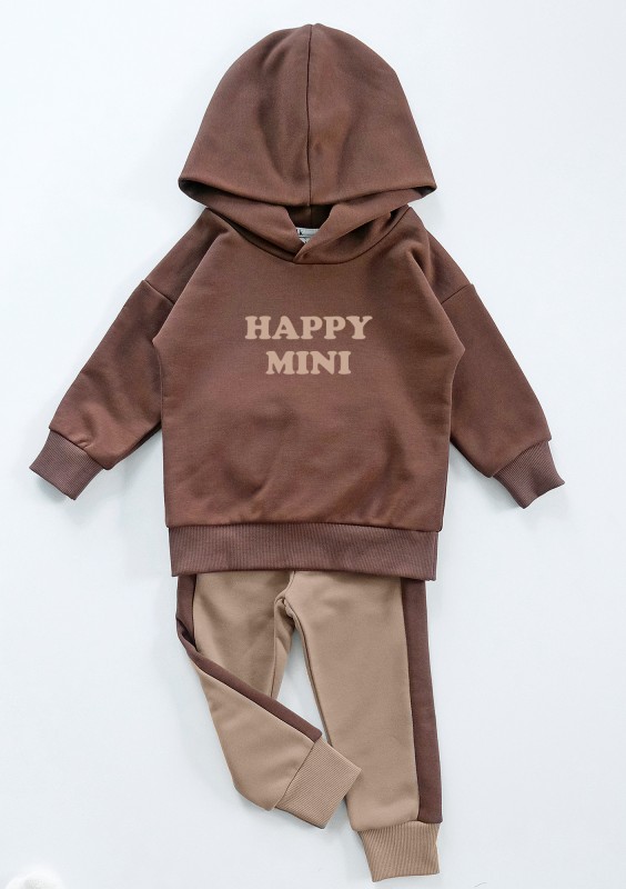 Beige kids sweatpants with brown stripes