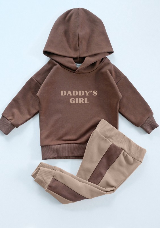 Beige kids sweatpants with brown stripes