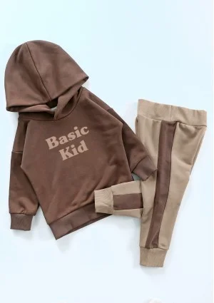 Beige kids sweatpants with brown stripes