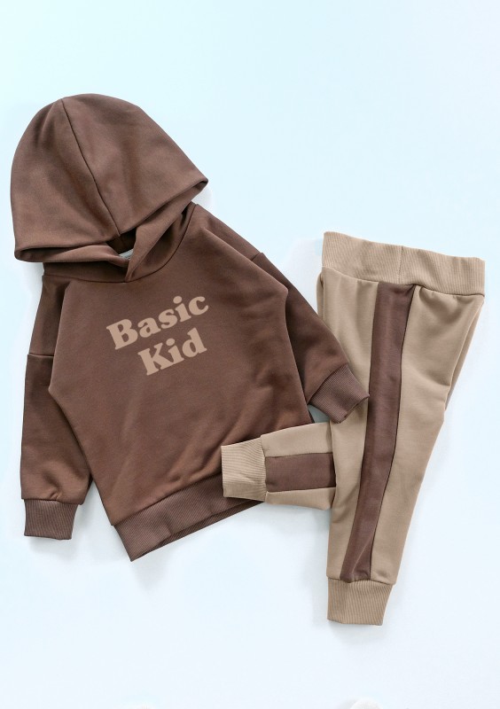 Beige kids sweatpants with brown stripes