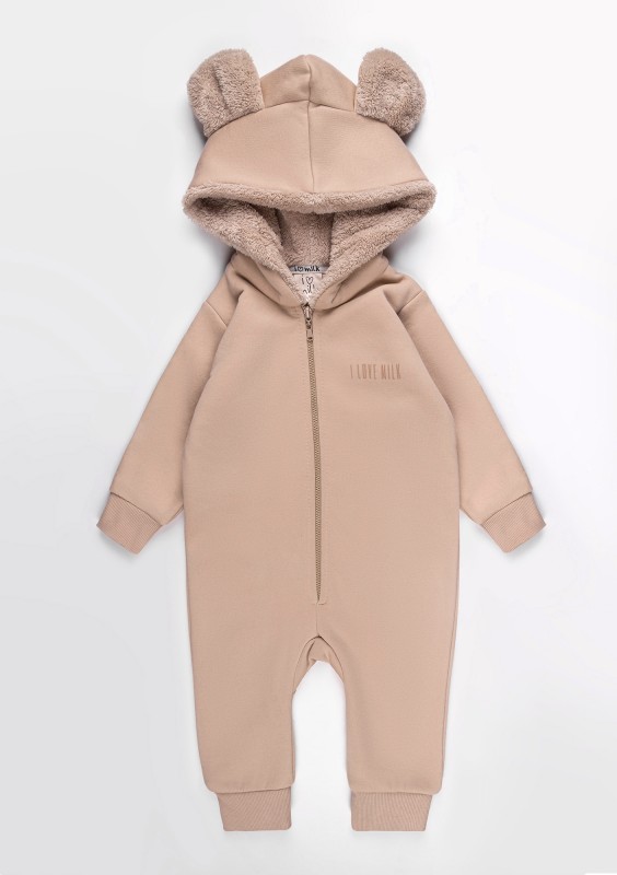 Beige winter onesie with teddy ears
