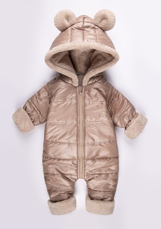 Beige winter onesie with teddy ears