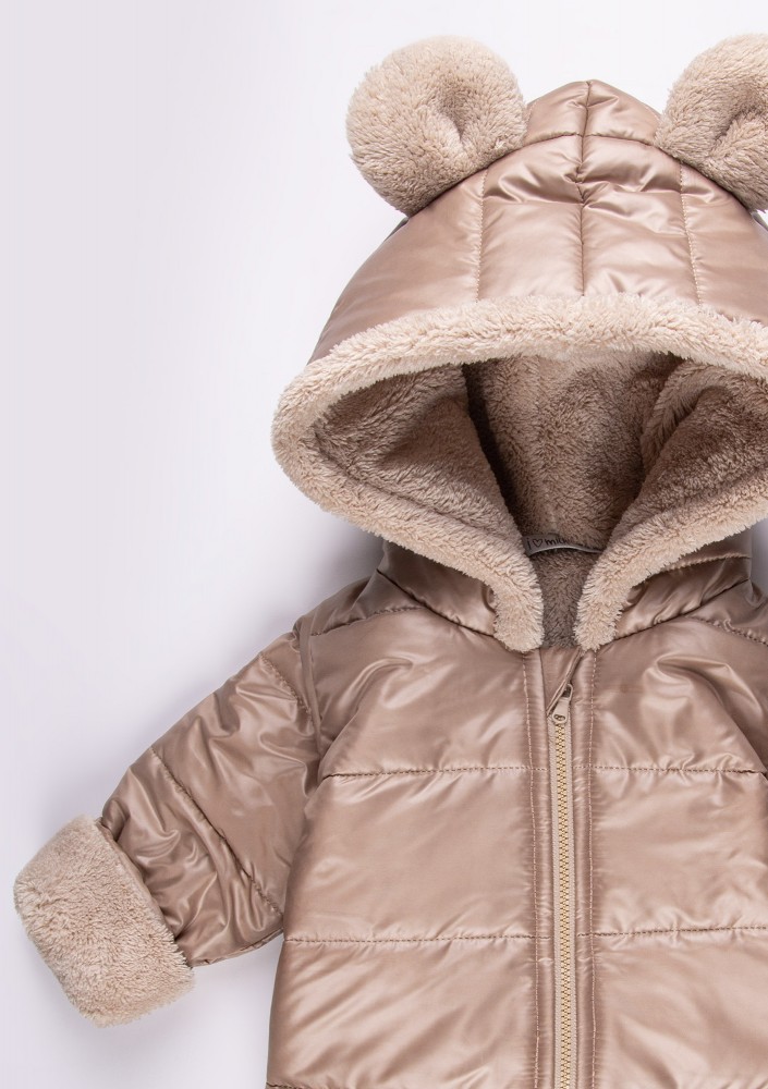 Beige winter onesie with teddy ears