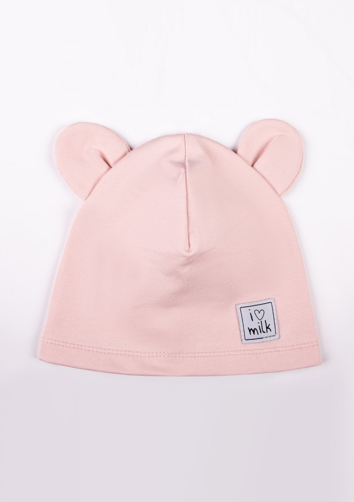 Czapka dziecięca beanie z uszami Pudrowy Róż