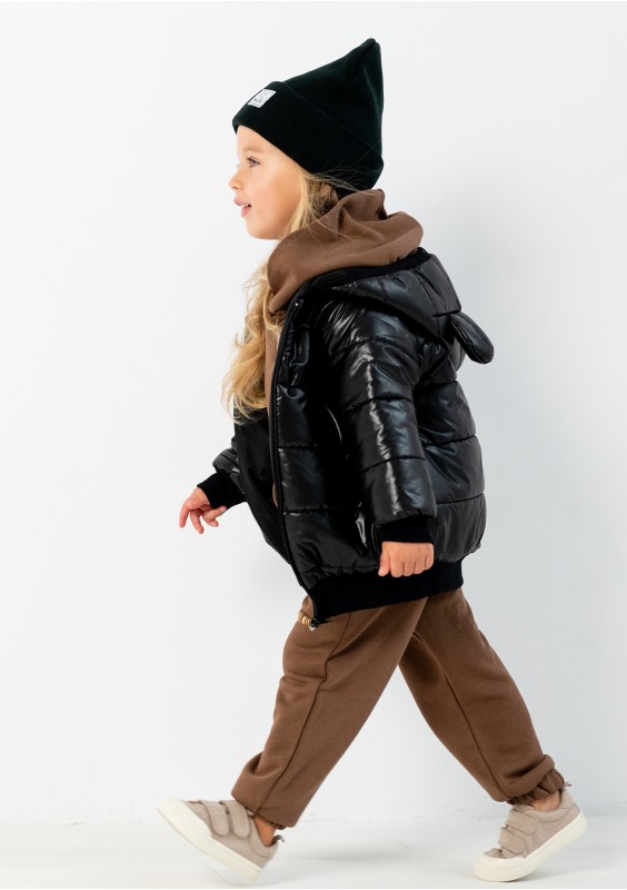 Black lightweight jacket with a hood and teddy ears