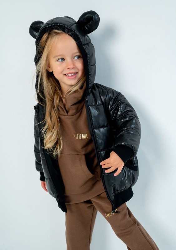 Kurtka dziecięca pikowana z uszami Czarna