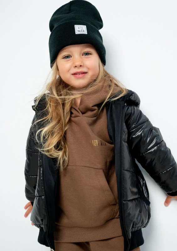 Black lightweight jacket with a hood and teddy ears