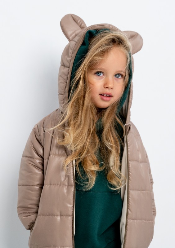 Beige lightweight jacket with hood & teddy ears