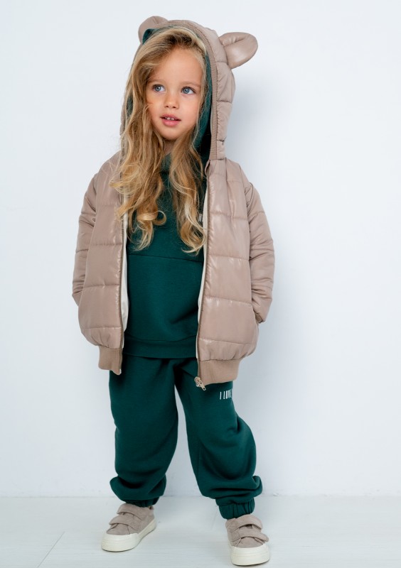 Beige lightweight jacket with hood & teddy ears