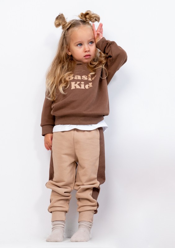 Beige kids sweatpants with brown stripes