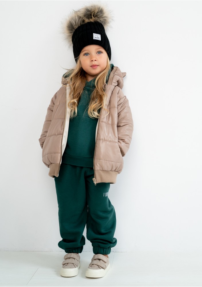 Kids black winter beanie with pompoms