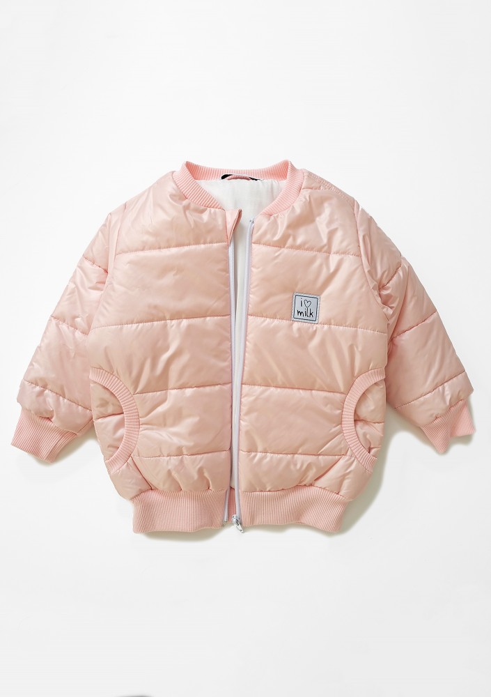 Powder pink quilted bomber jacket