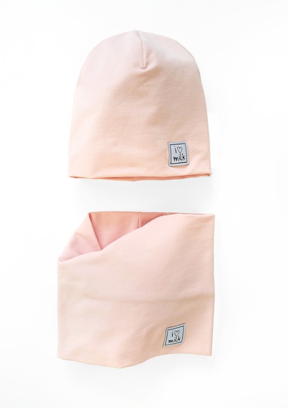 Powder pink cotton beanie and snood set