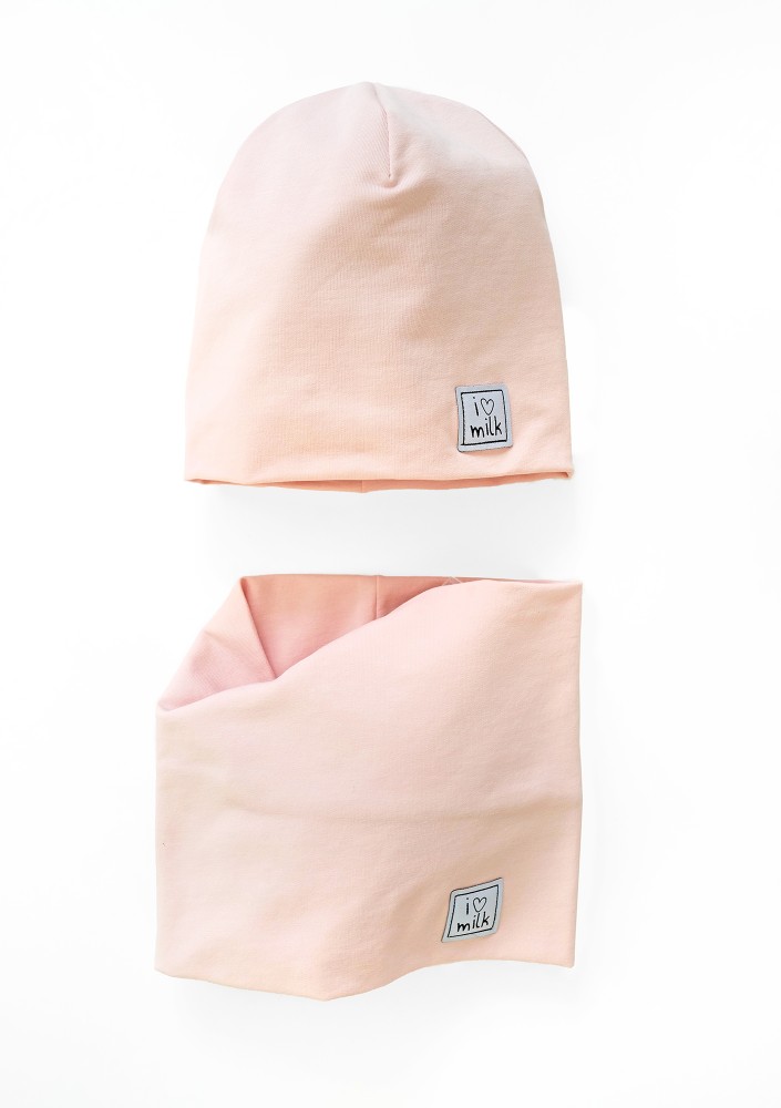 Powder pink cotton beanie and snood set