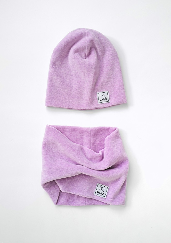 Melange lila velvet beanie and snood set