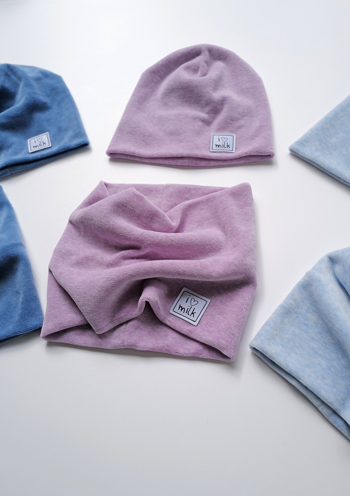 Melange lila velvet beanie and snood set