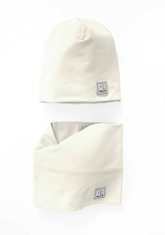 Ecru cotton beanie and snood set