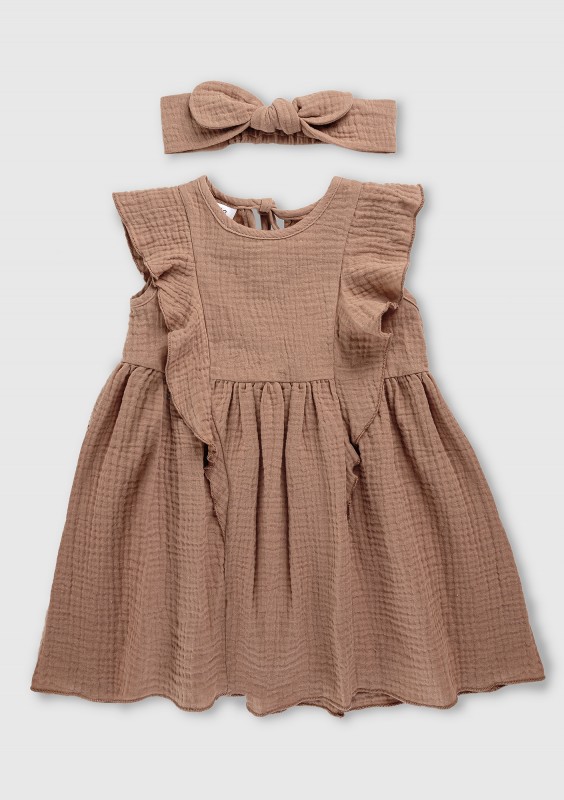 Beige muslin kids dress