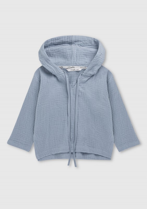 Bluza dziecięca z kapturem z muślinu Błękitna