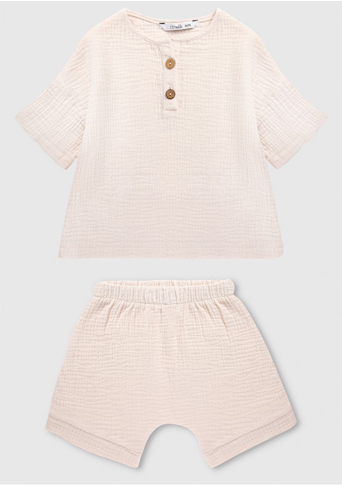 Creamy white muslin kids shorts