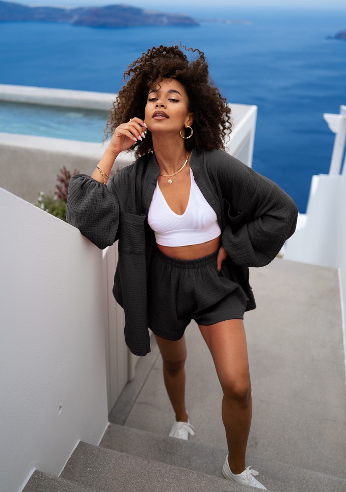 Palma - Black muslin shorts