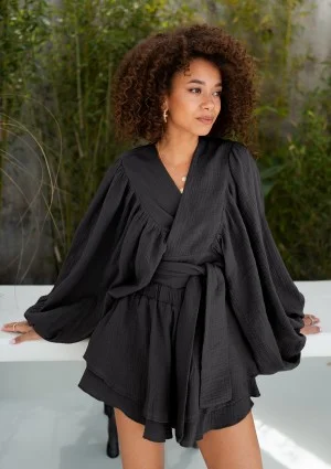 Capri - Black muslin wrap shirt
