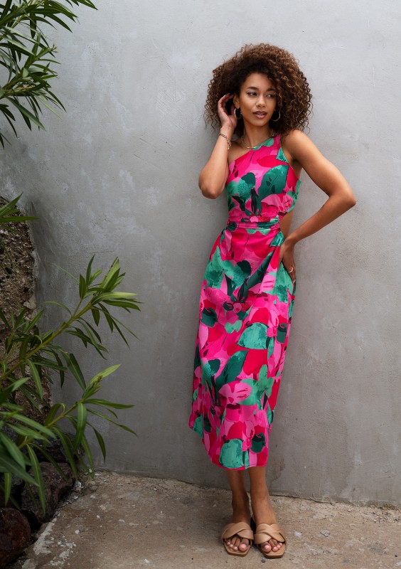 Tracy - Asymmetric floral midi dress