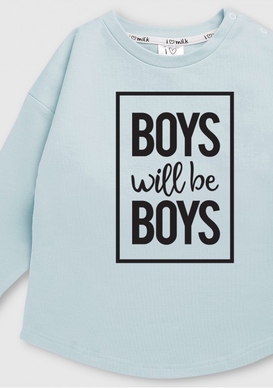 Light blue kids sweatshirt "boys will..."