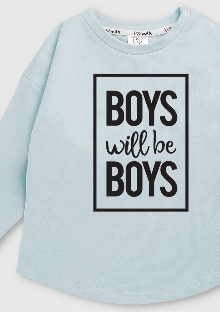 Light blue kids sweatshirt "boys will..."