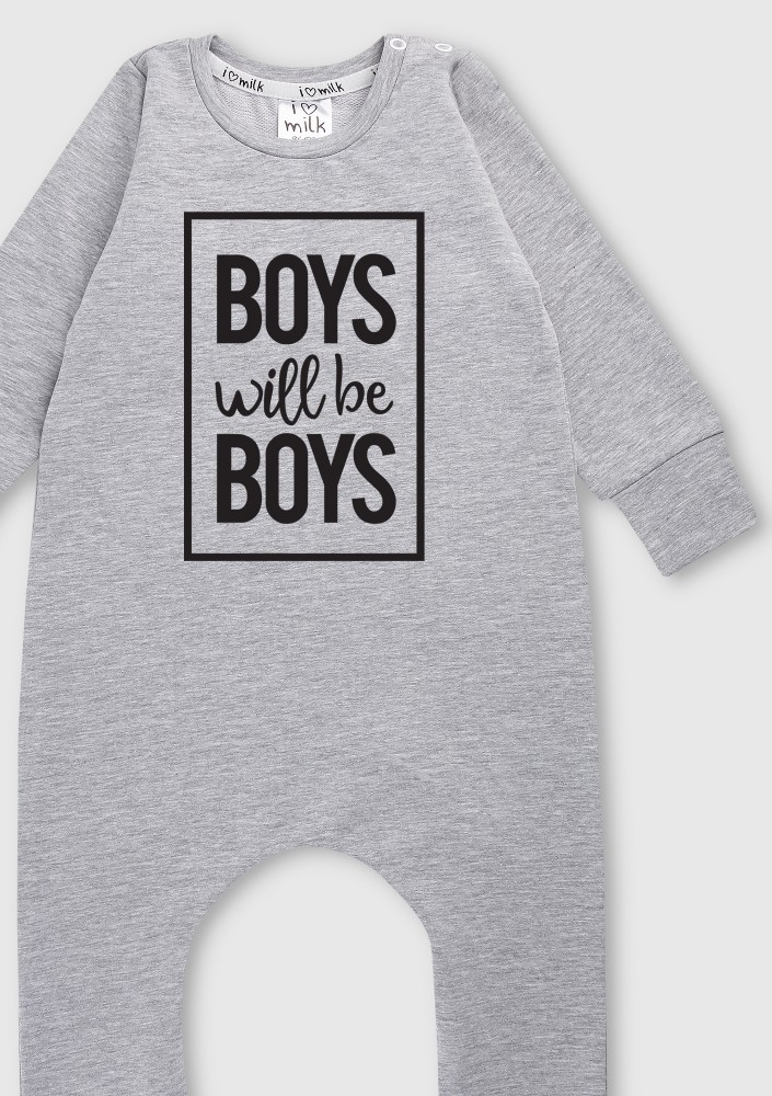 Melange grey long sleeved romper "boys will..."