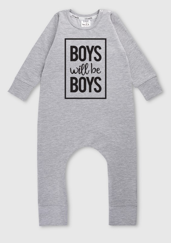 Melange grey long sleeved romper "boys will..."