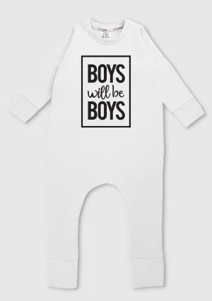 White romper "boys will..." for boys