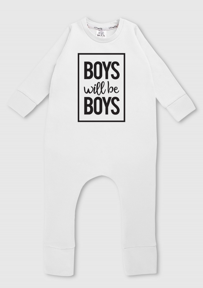 White romper "boys will..." for boys