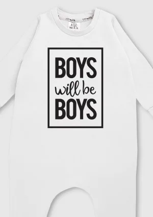 White romper "boys will..." for boys